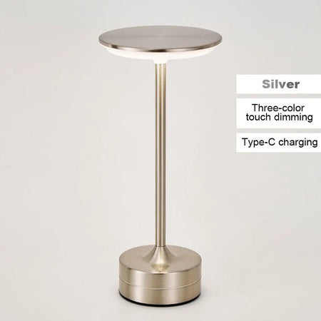 LED Table Lamp Touch Sensor Night Light &ndash; USB Rechargeable Silver / Trichromatic Light