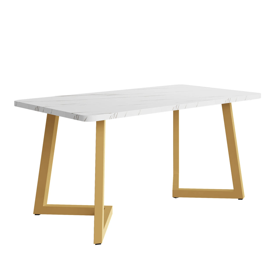 Modern Marble Pattern Dining Table 117x68cm Gold White
