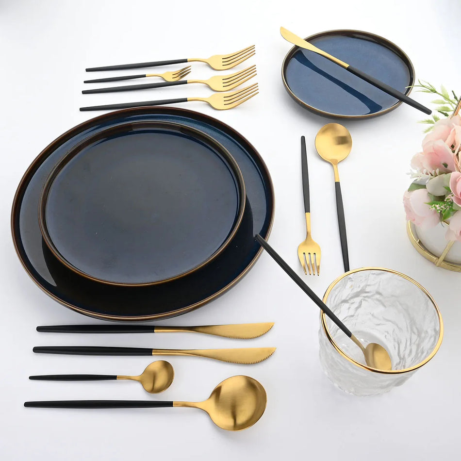 KNGZI 40Pcs Dinnerware Set &ndash; Elegant Matte Gold Cutlery
