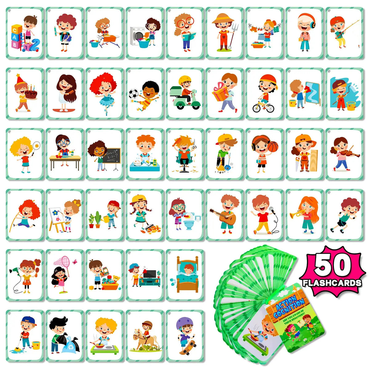 Learning Memory Card Cognition Learning Flash Cards for Kids - 50Pcs Set Memory Educational ...