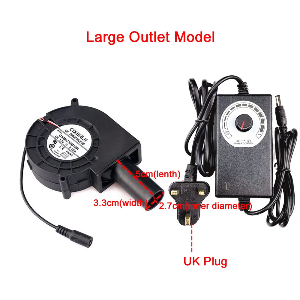 110V 220V Portable Air Blower for Barbecue &amp; Wood Stove - Silent &amp; Adjustable Large outlet-UK plug