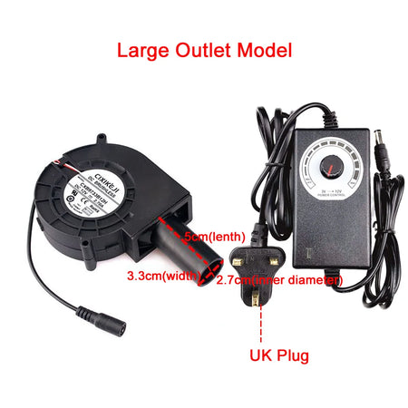 110V 220V Portable Air Blower for Barbecue &amp; Wood Stove - Silent &amp; Adjustable Large outlet-UK plug