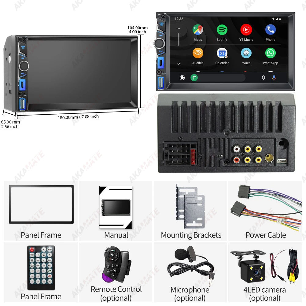 CA7080OSD 7 Inch 2DIN Car Radio - CarPlay Android Bluetooth