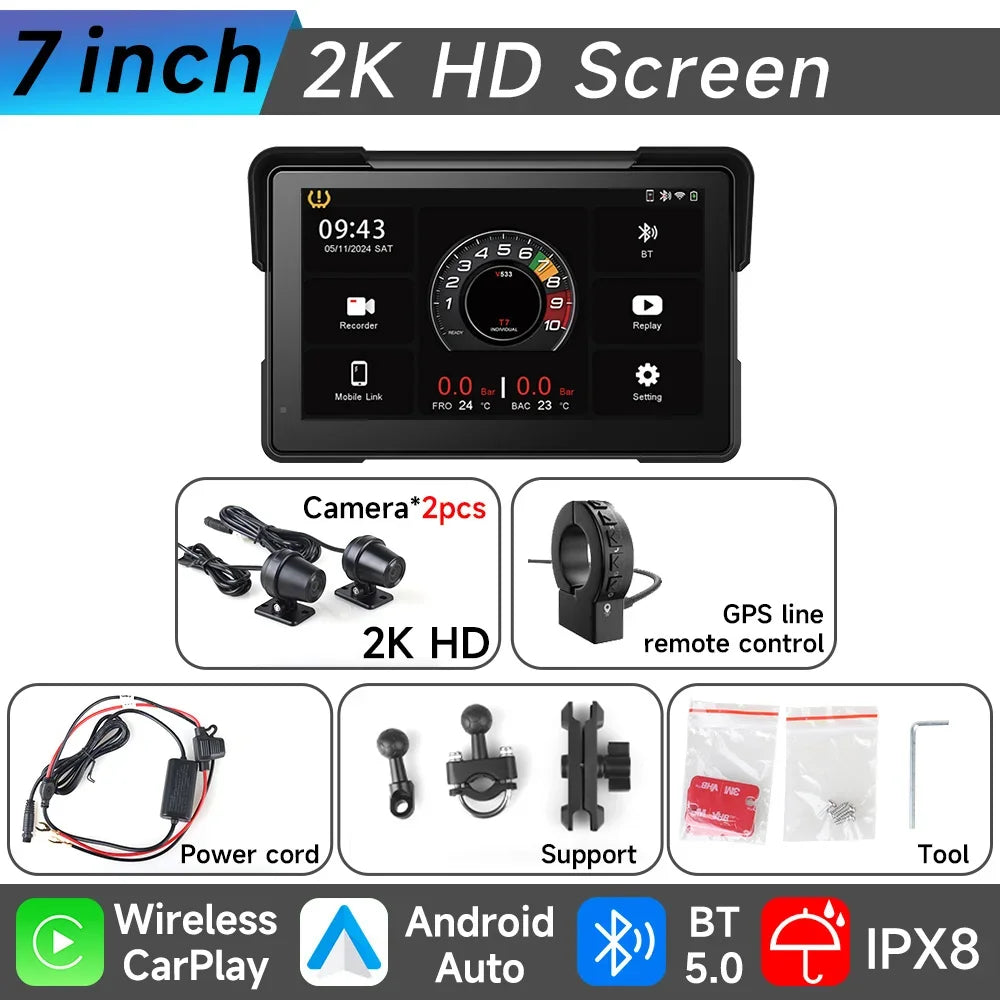 JIUYIN 7 Inch Motorcycle GPS &ndash; IP67 Waterproof Touch Screen with Wireless CarPlay and Android Auto M772-controller / CHINA