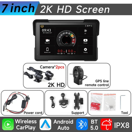 JIUYIN 7 Inch Motorcycle GPS &ndash; IP67 Waterproof Touch Screen with Wireless CarPlay and Android Auto M772-controller / CHINA