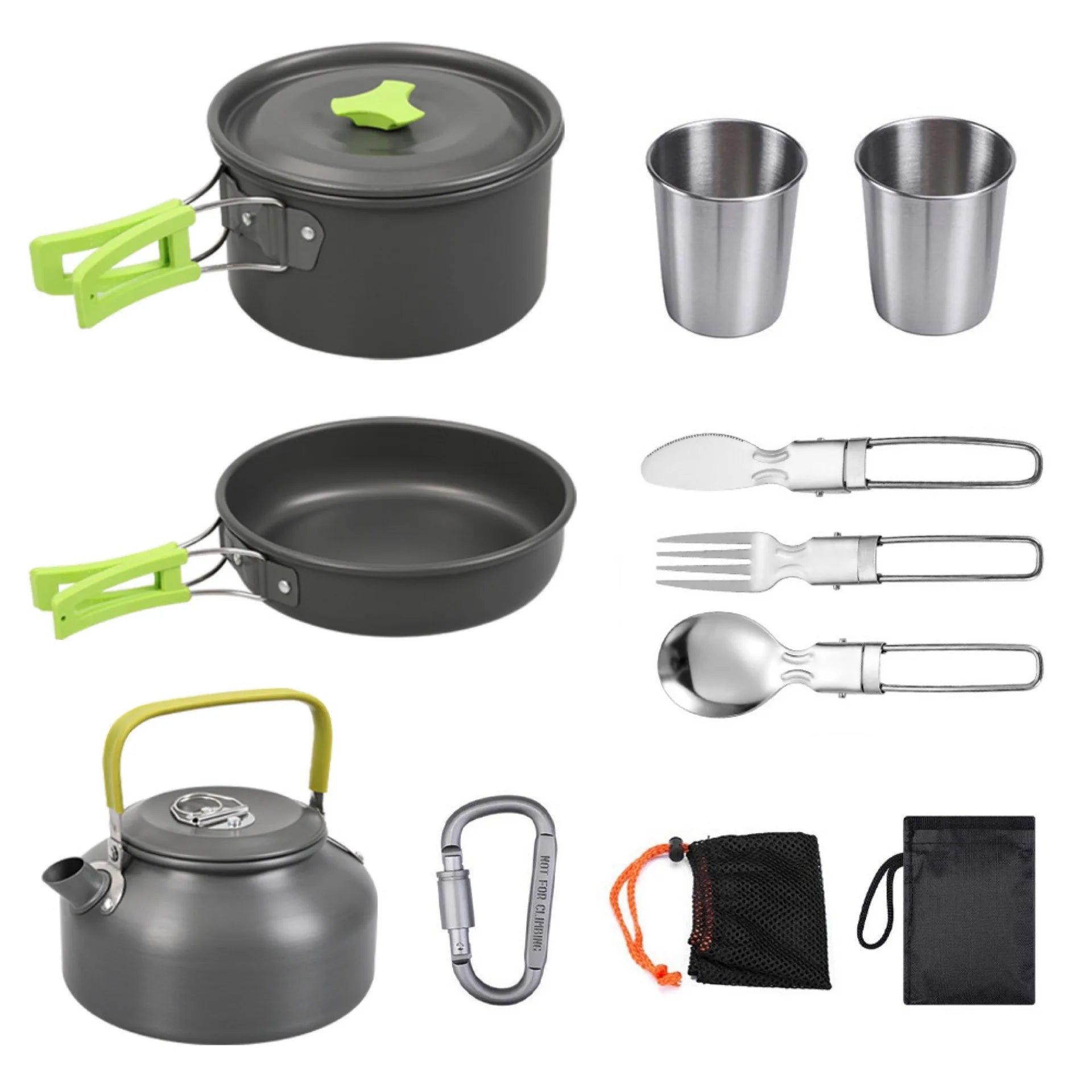 Lightweight Camping Cookware Kit for Outdoor Adventures Green 8 Set