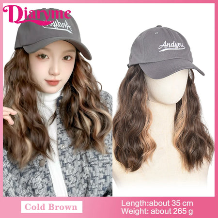DIARYME Short Water Wavy Cap Wig with Brown and Blonde Highlights #1