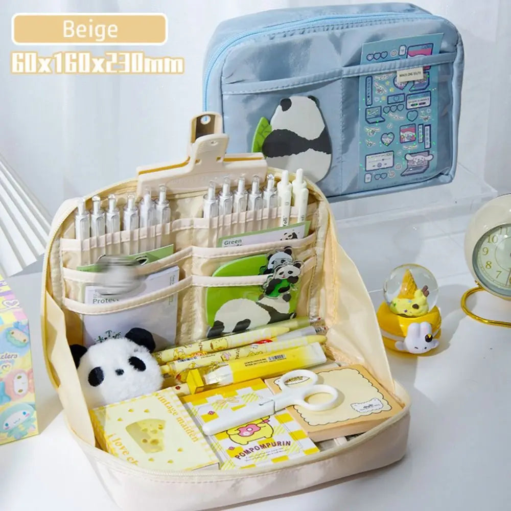 12-Layer Large Capacity Pen Bag | Multifunctional Pencil Case for Students | 90 Degree Large Opening | Zipper Stationery Organizer Beige