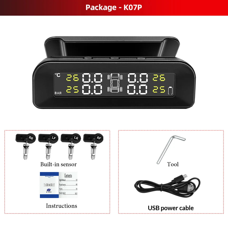 ACCEO Car TPMS - Solar Digital LCD Display Safety Alarm K07P-Built-in