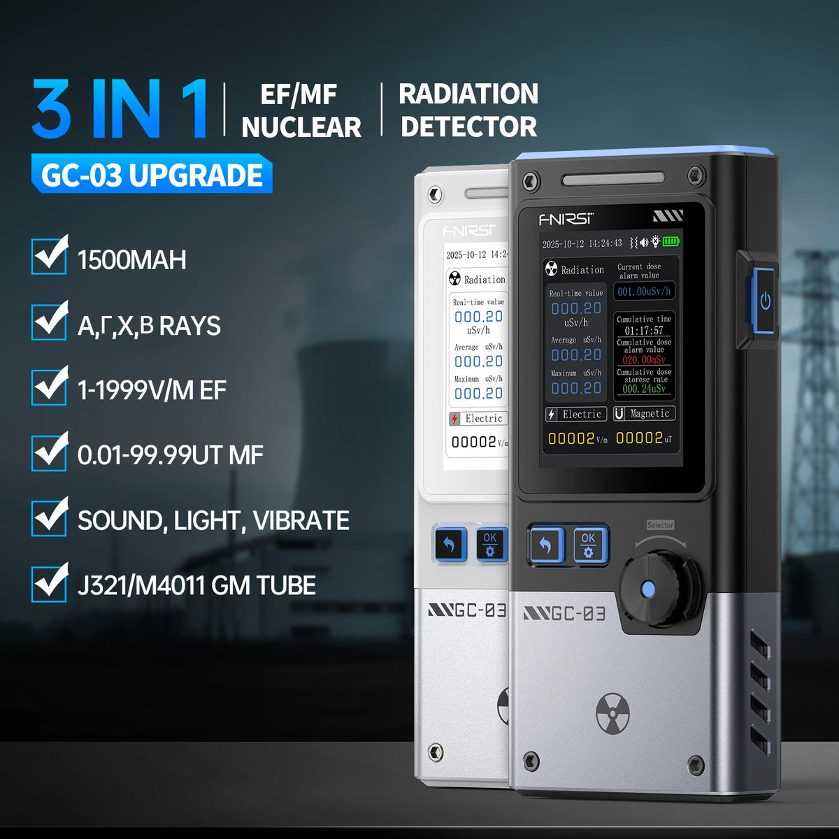 FNIRSI GC-03 3-in-1 Environment Detector &ndash; Multi-Function Safety and Radiation Tester