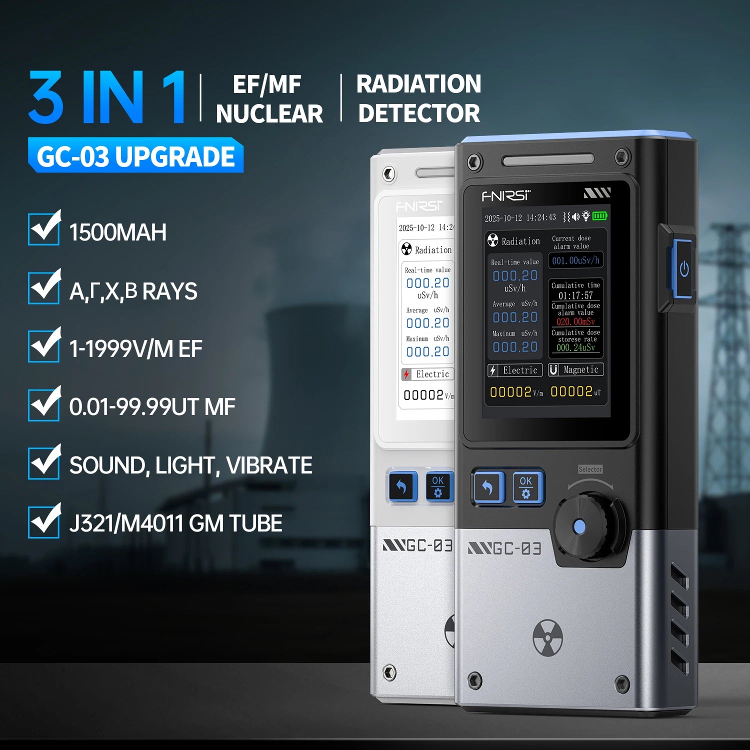 FNIRSI GC-03 3-in-1 Environment Detector &ndash; Multi-Function Safety and Radiation Tester