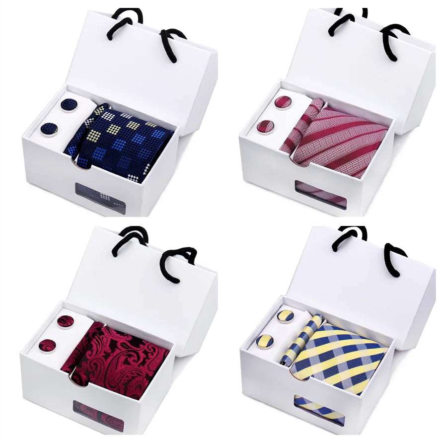 Luxury Men's Paisley Tie Set with Pocket Square &amp; Cufflinks in Gift Box