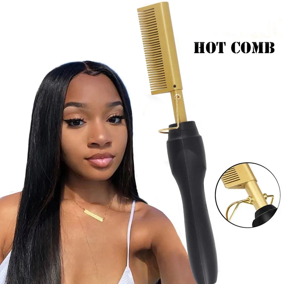 🟠 2 in 1  Electric Hot Heating Comb Hair Straightener Curler Wet Dry Hair Iron Straightening Brush Hair Styling Tool