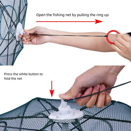 Portable Fishing Net: Foldable Nylon Fish Trap with 24 Holes