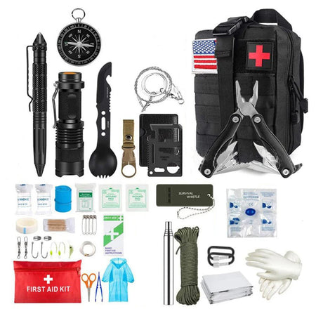 Survival First Aid Kit IFAK Adventures Bag &ndash; All Weather Black Set