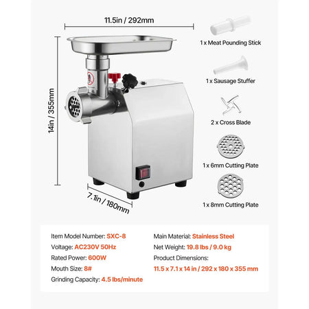 Stainless Electric Meat Grinder Sausage Stuffer 4.5lbs 8size / GERMANY