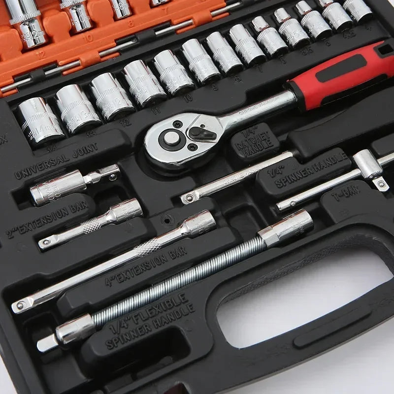 46/53 Piece Car Repair Tool Kit - Socket, Ratchet, Torque Wrench Combo