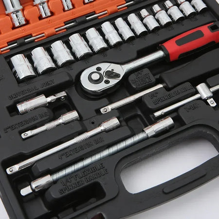 46/53 Piece Car Repair Tool Kit - Socket, Ratchet, Torque Wrench Combo