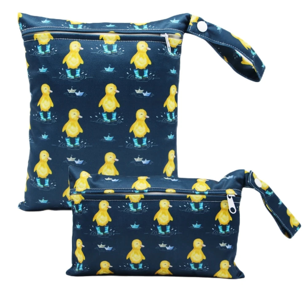 Cartoon Print Reusable Wet/Dry Nappy Bag Set PURPLE