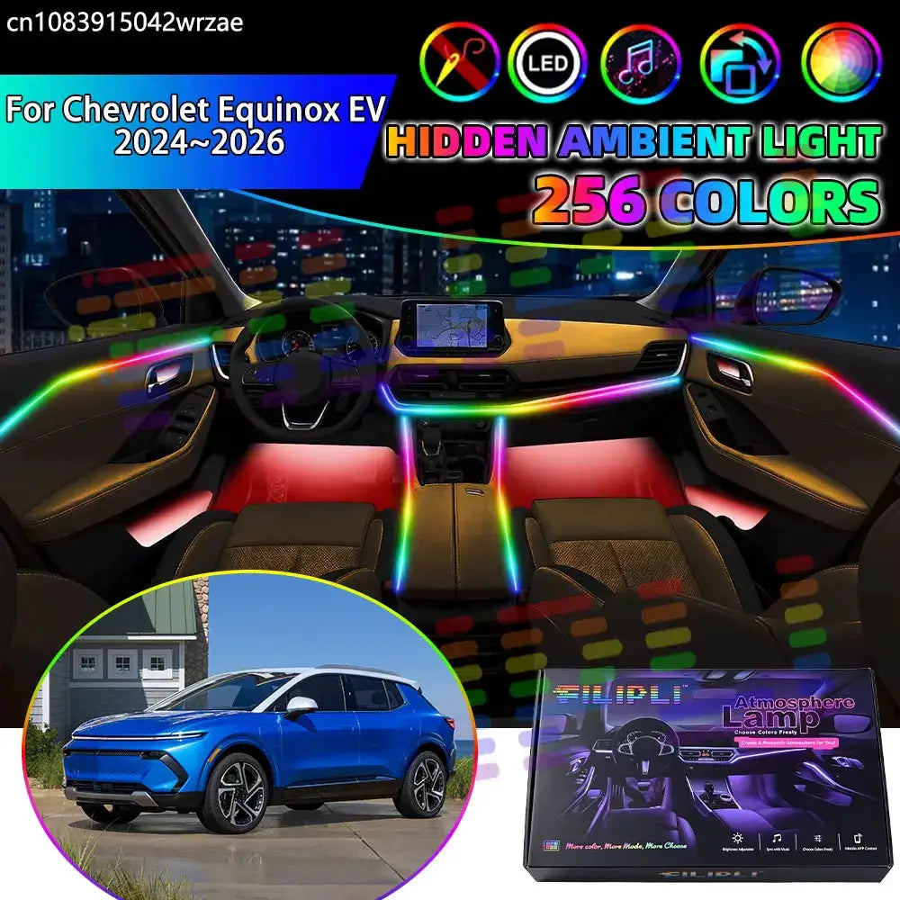 For Chevrolet Equinox EV 2024 2025 2026 RGB Car Interior Ambient Lights Strips Breathing Lighting Kit App Control LED strips by InterCyprus Trading Ltd