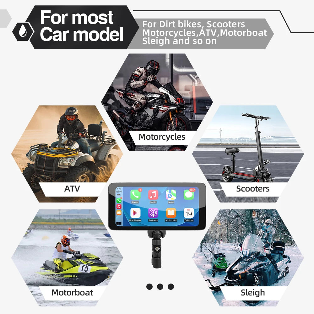 6.5inch CarPlay Motorcycle Screen &ndash; Wireless GPS Display