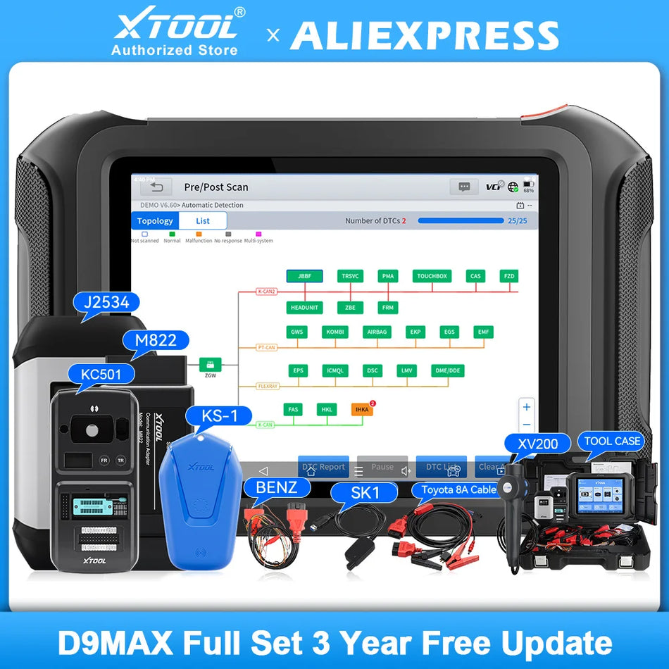 XTOOL D9 MAX drahtloses bidirektionales Diagnosetool mit J2534, ECU, CAN FD