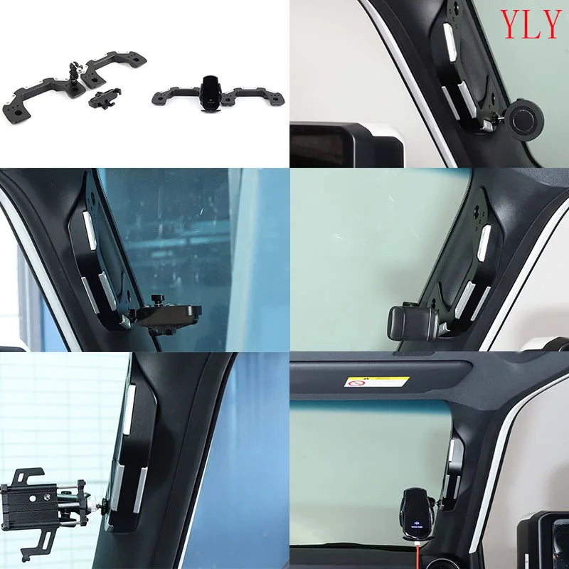 Supporto per telefono in lega di alluminio nero per montante A Toyota Prado