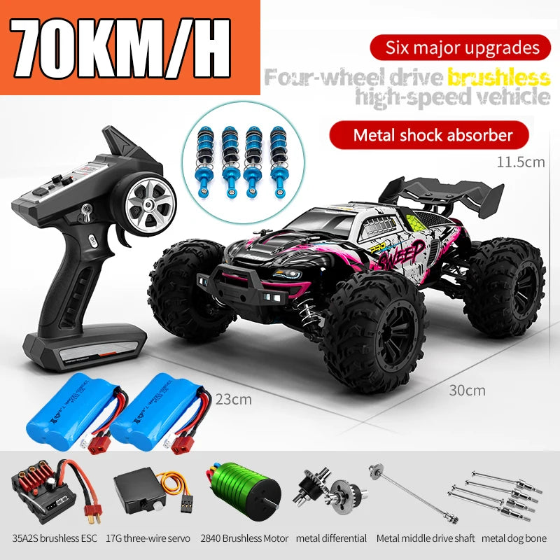 Off-Road RC Car 4x4 70km/h Brushless Monster Truck 1/16 With LED Headlights
