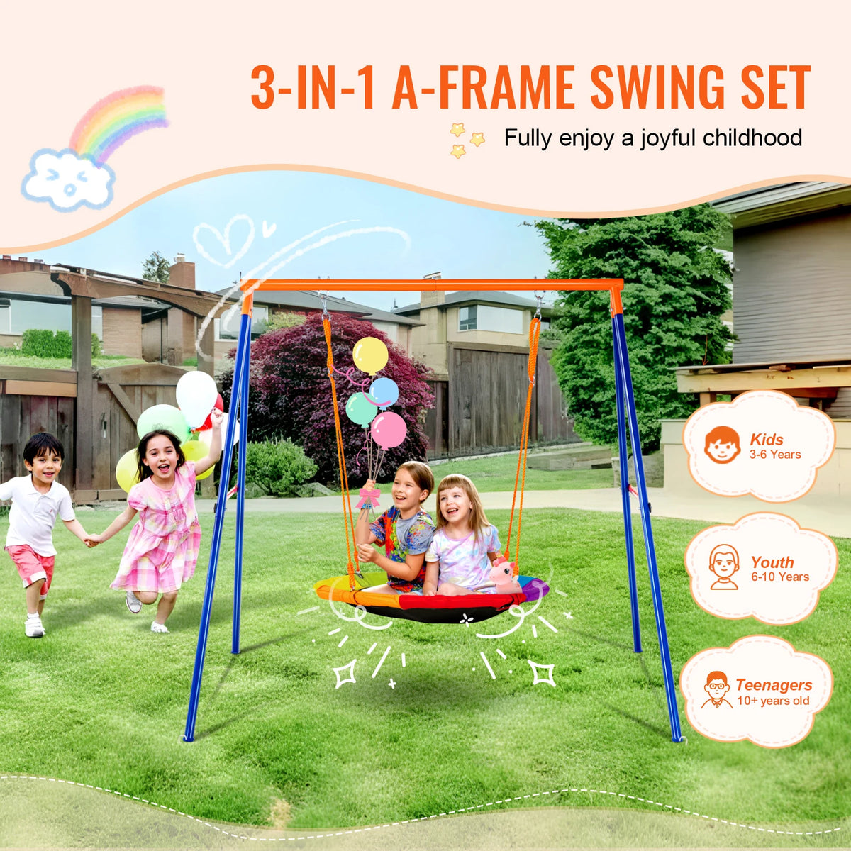 SucceBuy Swing Set &ndash; 600 Lbs Capacity For Kids Outdoor Fun