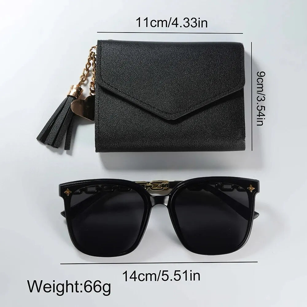 Chic Ladies Quartz Watch with Butterfly Wallet and Sunglasses Set
