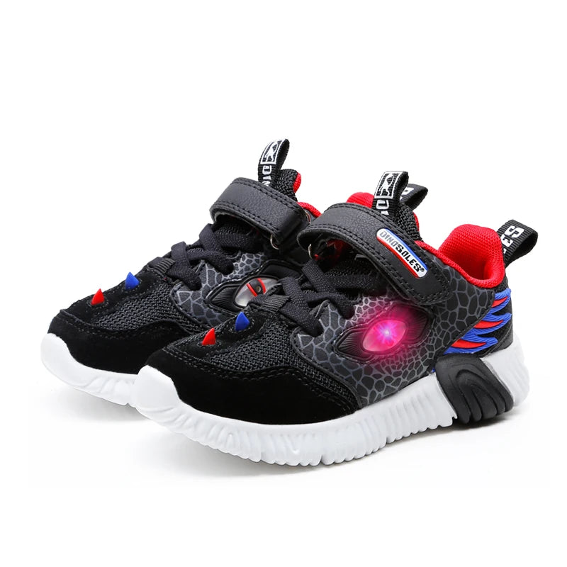 EXDINO LED Light Up Mesh Sneakers for Boys - Fun &amp; Breathable Casual Sports Shoes black-LED / 12.5 (EU size 30)