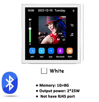 Smart Home Bluetooth Touch Wall Amplifier with Android 10 and Mini Screen 2-white