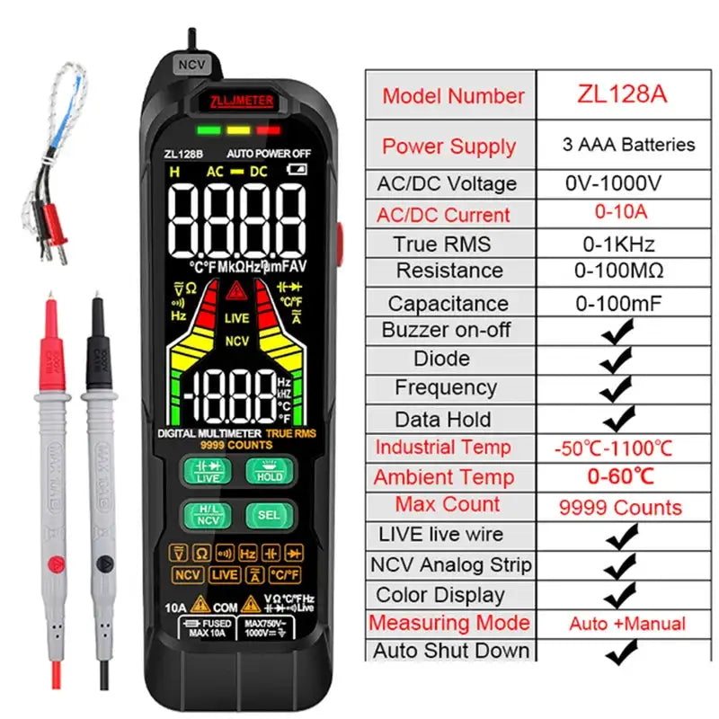 Professional Digital Multimeter 9999 TRMS LCD USB Tester ZL128A