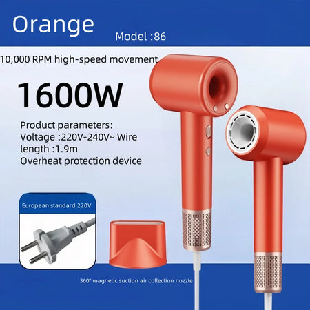 HOMEFISH 86 High Speed Hair Dryer - Negative Ion Anti Frizz Orange / EU