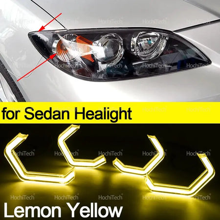 For Mazda 3 Mazda3 Axela BK Sedan 2003-2008Retrofit DTM M4 Style Lemon Yellow White Headlamp CSL Style Day Light Angel Eyes Kit by InterCyprus Trading Ltd