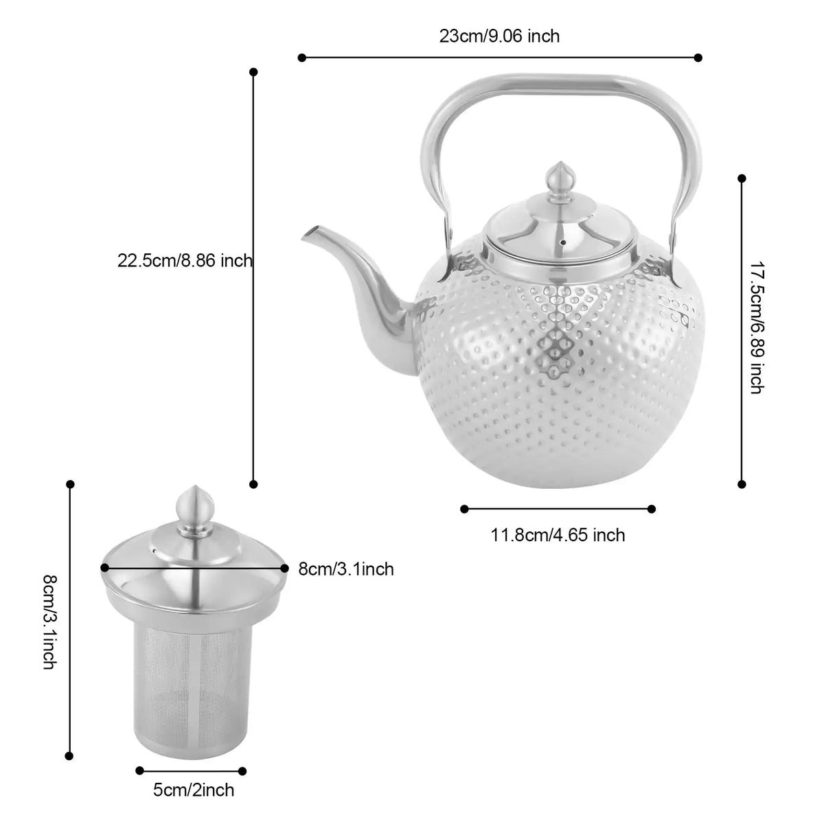 2L Hammered Spherical Kettle &ndash; Gas Stove Compatible Silver / GERMANY