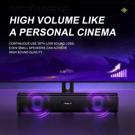 AULA N-170 Soundbar  Wired RGB Illuminated Computer Speaker with Powerful Subwoofer for PC TV 4D Surround Sound USB Multimedia