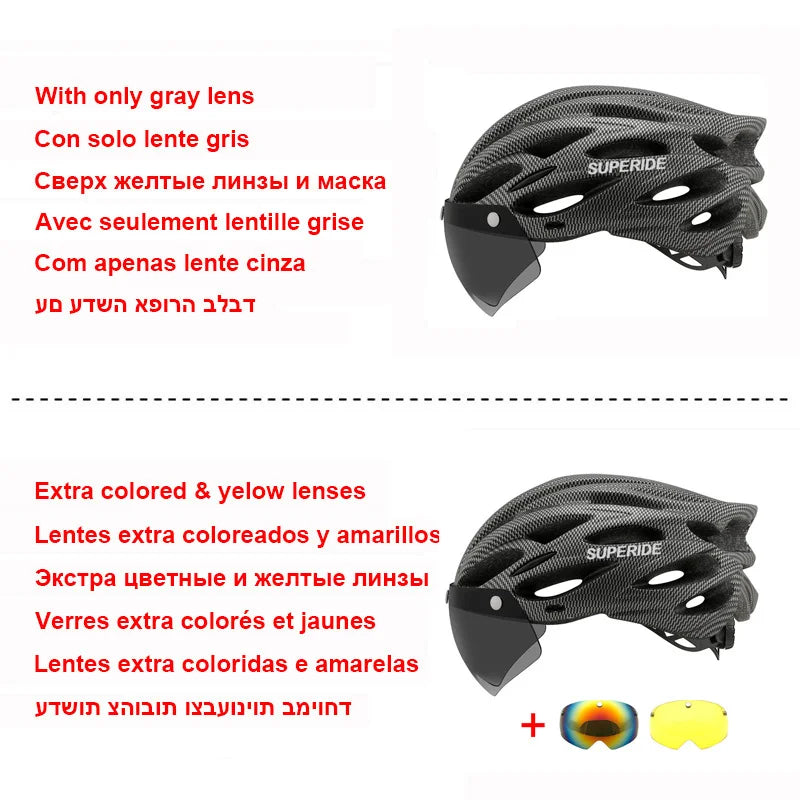 Ultralight Cycling Helmet with Magnetic Goggles and Sun Visor 230g