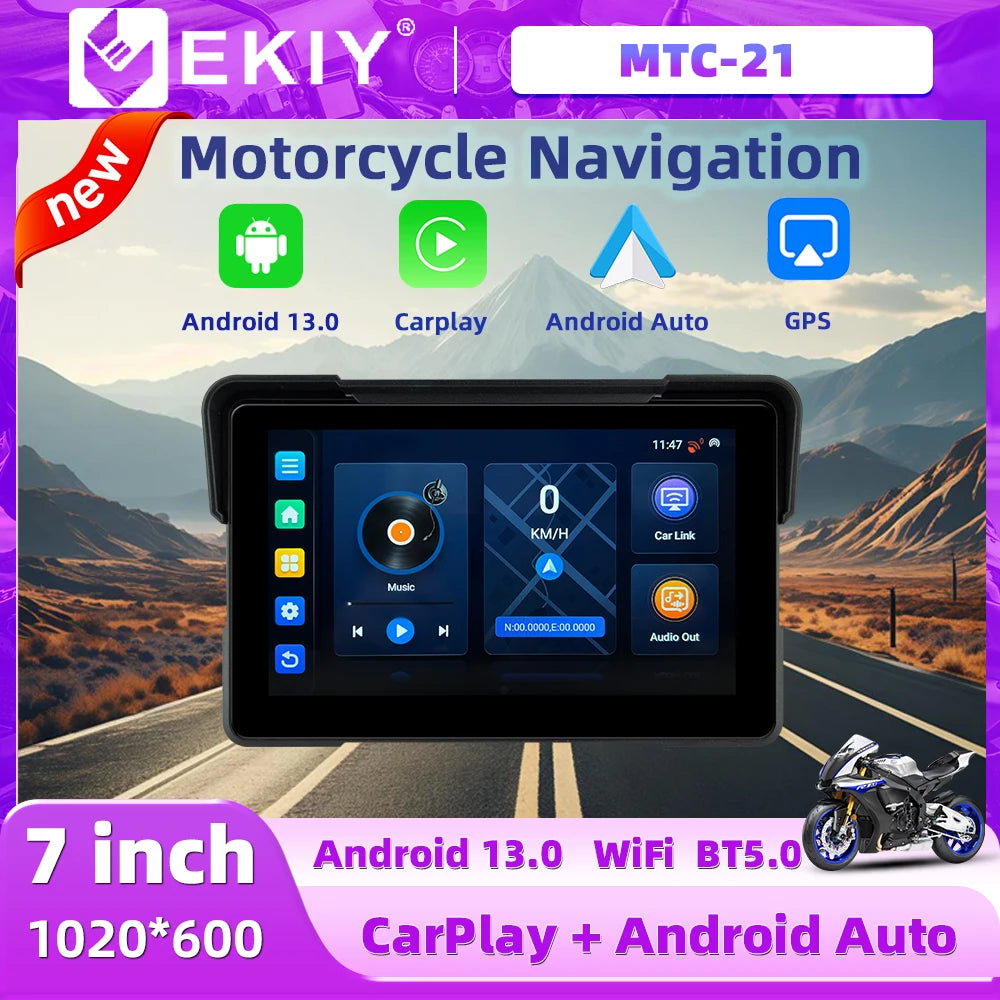 EVKEY New Android 13 Motorcycle GPS &ndash; Wireless CarPlay and Android Auto