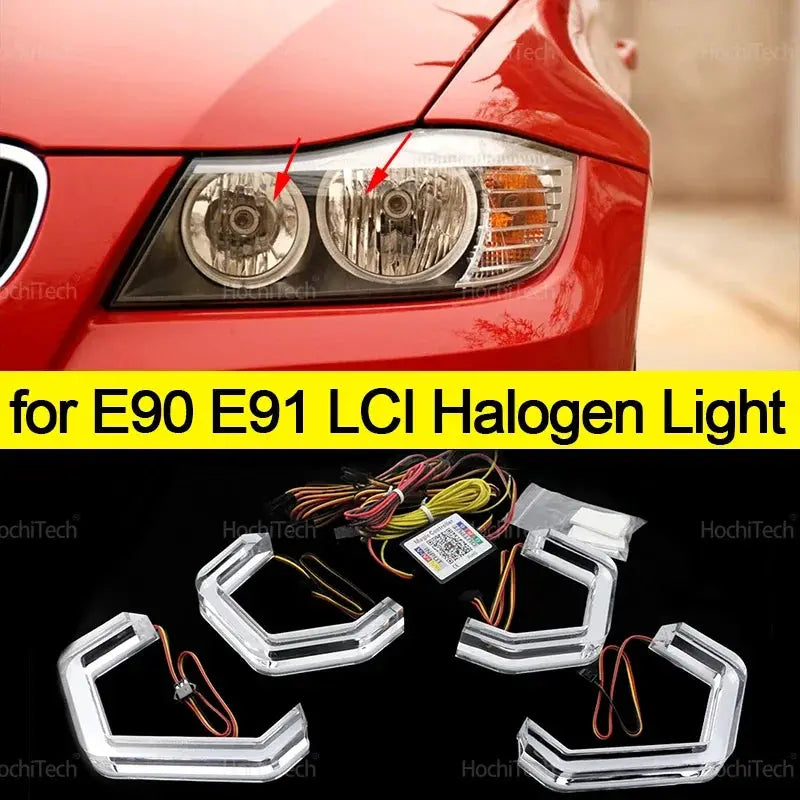 For BMW 3 Series E90 E91 2005-2012 M4 style LED Angel Eyes Kit Ring flashing RGB APP control Headlight Lamps with turn signal by InterCyprus Trading Ltd