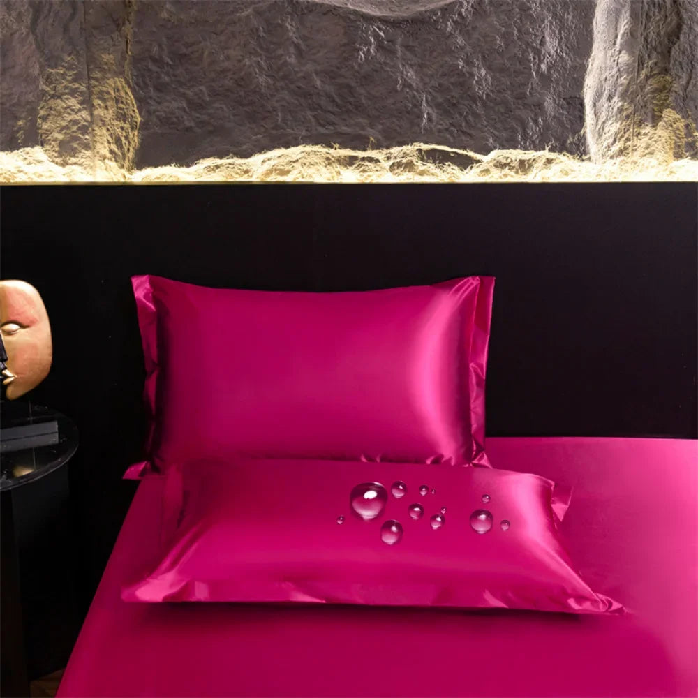Waterproof Silk Silky Stain Pillowcase &ndash; Luxurious Mulberry Silk Protection Rose / 2PC 48x74CM