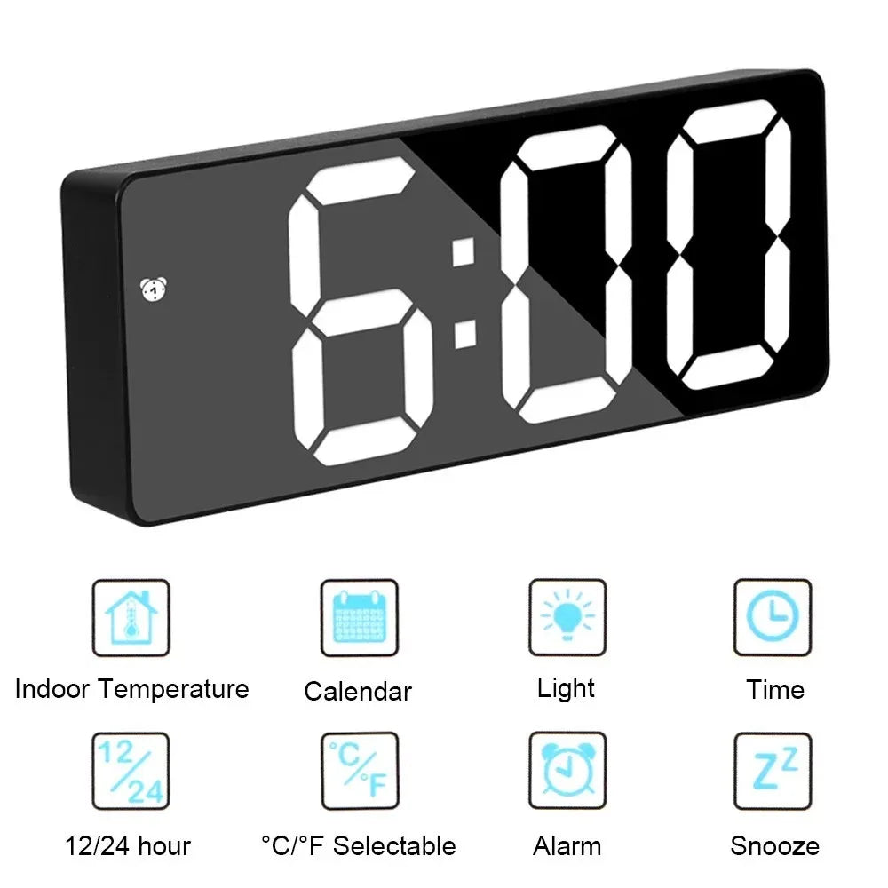 Curved Screen LED Digital Alarm Clock with Temperature and Calendar
