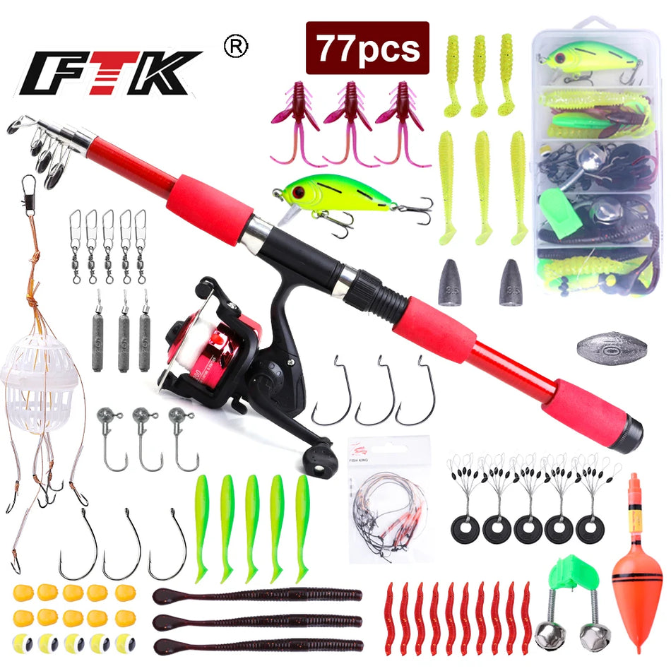 FTK Telescopic Fishing Rod Reel Combo &ndash; 1.8/2.1m Carbon Fiber Set with Spinning Reel and Case