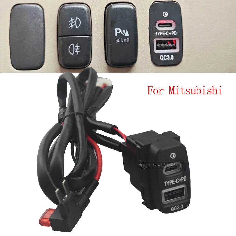 PD USB automašīnas lādētājs ātrai uzlādei Mitsubishi Outlander Pajero Sport ASX V73V93