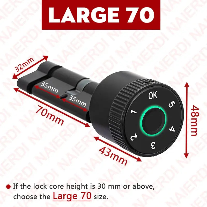NAIERDI Smart Electronic Lock Cylinder Tuya App Fingerprint Password Unlock Upgrade for Mechanical Door Locks Security Home by InterCyprus Trading Ltd