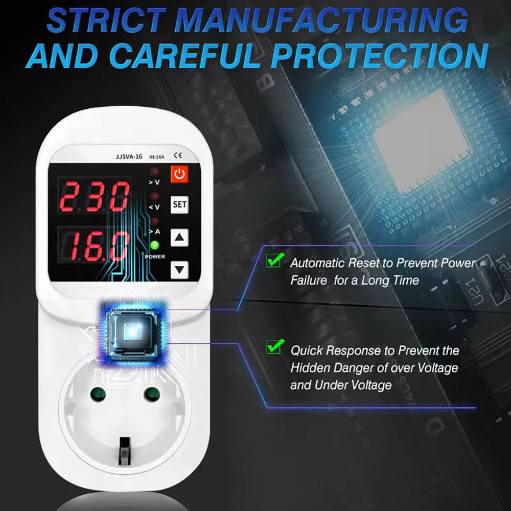 Automatic Voltage Protector Socket &ndash; Multifunctional LED Display with Automatic Reset