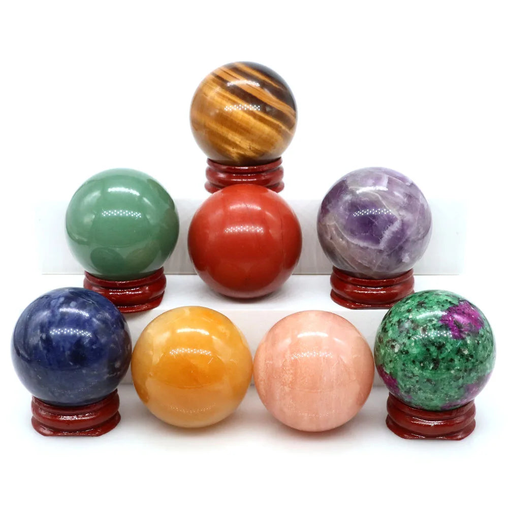 40mm Natural Stones Ball Reiki Crystal Sphere &ndash; Chakra Gems