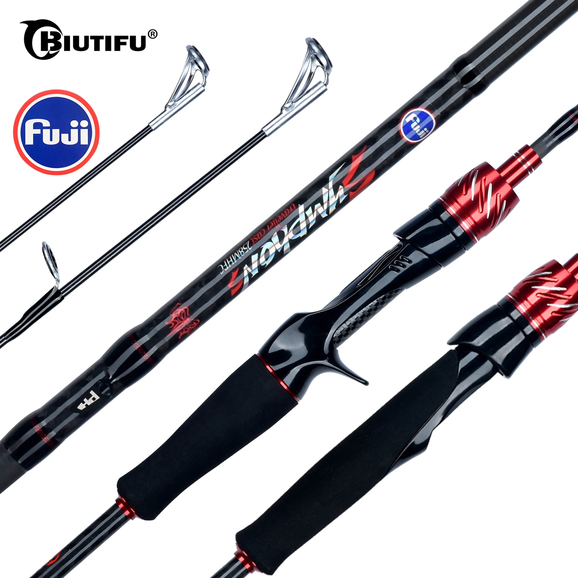 BIUTIFU Carbon Travel Fishing Rod - Fuji Lure Spinning Casting, 1.8-3.0m, Lightweight &amp; Portable Spinning 2.1m