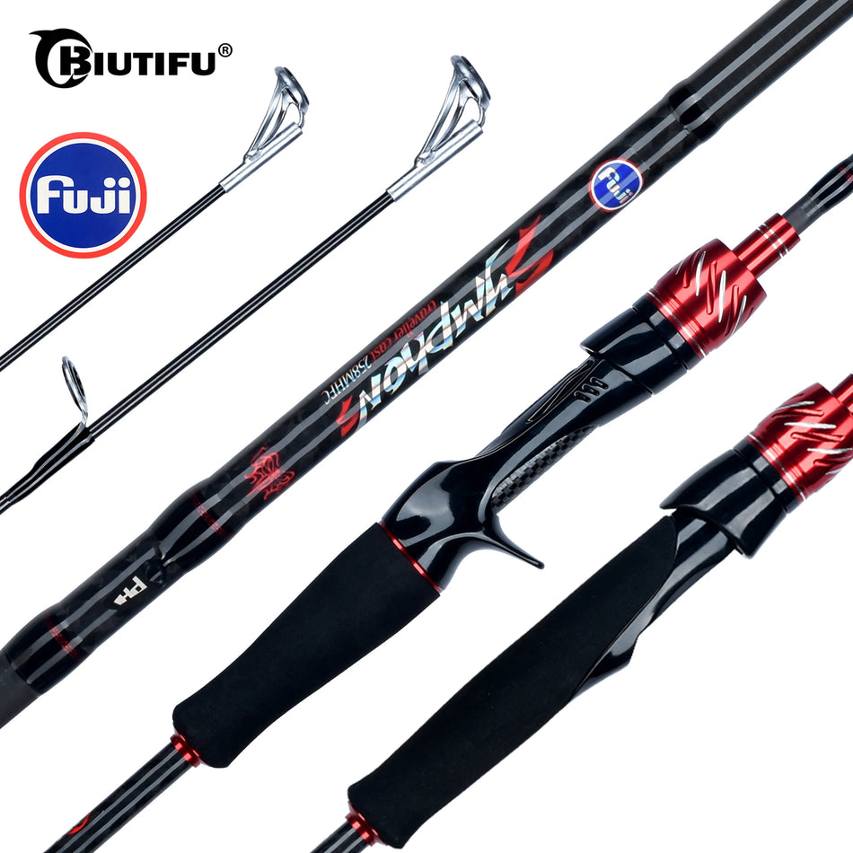 BIUTIFU Carbon Travel Fishing Rod - Fuji Lure Spinning Casting, 1.8-3.0m, Lightweight &amp; Portable Spinning 2.1m