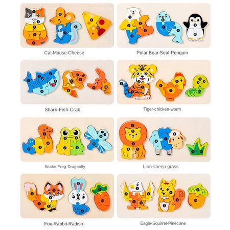 Wooden Food Chain Matching Puzzle Lion Bear &ndash; Educational